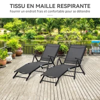 Outsunny Lot de 2 bain de soleil, chaise longue pliante, dossier réglable 7 positions, cadre en aluminium, 64x134x95cm, noir(m-4)