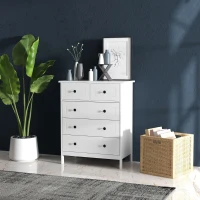 HOMCOM Commode meuble de rangement 5 tiroirs pour chambre, bureau, entrée, blanc et poignée métal noir(m-10)