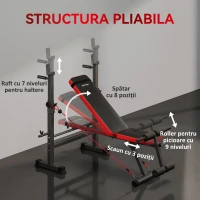 SPORTNOW Bancă Fitness cu Suport pentru Greutăți, Spătar și Șezut Reglabile, Dip Station, Capacitate 420kg(m-6)