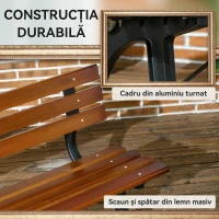 Outsunny Bancă cu 2 locuri, pentru grădină și terasă, fontă de aluminiu + lemn natural, 120 x 57 x 70 cm, Maro(m-5)
