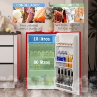 HOMCOM Mini Frigorífico 91L de Capacidade com Prateleira Ajustável Compartimento Congelador Silencioso 41dB 47,5x44,2x84 cm Vermelho(m-4)