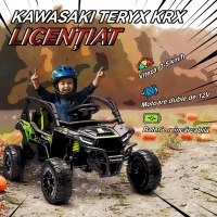 AIYAPLAY ATV Electric pentru Copii 3-5 Ani 12V cu Licență KAWASAKI, Dublu Motor, Telecomandă și Muzică, Negru(m-4)