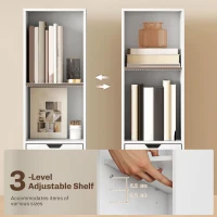 HOMCOM Bibliotecă înaltă cu 6 Nivele, Raft îngust cu Sertar și Ușă - Alb(m-5)