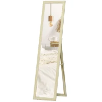 HOMCOM Espelho de Pé e Mural Retangular Espelho de Chão Corpo Inteiro Closet Quarto Sala 37x37x154 cm Madeira Natural(m-7)