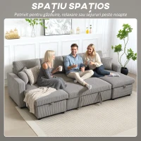 HOMCOM Canapea Extensibilă Modernă în Formă de U și Spații de Depozitare, Catifea Reiată, 282x140x86 cm, Gri(m-5)