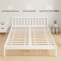 HOMCOM Cadre de lit en bois massif 160x200cm lit simple avec tête de lit et sommier à lattes solide pour enfants adultes(m-5)