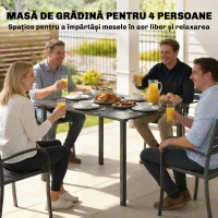 Outsunny Masă de Dining pentru Exterior pentru 4 Persoane, Masă Dreptunghiulară de Grădină cu Blat din HDPE și Cadru Metalic, Neagră(m-4)