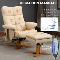 HOMCOM Poltrona Massaggiante Reclinabile a 145° con Pouf Poggiapiedi, 80x86x99cm, Bianco crema(m-4)