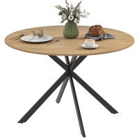 HOMCOM Table à manger ronde pour 4 personnes 120 cm style industriel avec plateau aspect bois, piètement croisé en acier, chêne