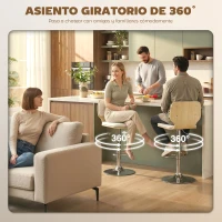 HOMCOM Juego de 2 Taburetes Altos de Cocina Giratorios en 360° Regulables en Altura de 81-102 cm Tapizados en Lino Beige(m-6)