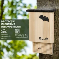 PawHut Set de 3 Adăposturi pentru Liliac din Lemn de Brad pentru Exterior, 25x6x37.5 cm, Lemn Natural(m-5)