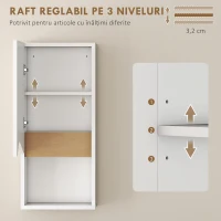 HOMCOM Dulap Suspendat Baie cu Raft Deschis și Dulap Soft Close, Dulap de Perete Multifuncțional, 30x17x67 cm, Alb și Culoarea Lemnului(m-6)