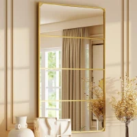 HOMCOM Miroir mural verrière rectangulaire style industriel, horizontal ou vertical avec 4 crochets, en métal doré 109 x 69 cm(m-11)