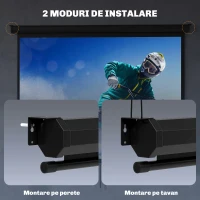 HOMCOM Ecran de Proiecție 84", Format 4:3, Unghi de 160° și Montare pe Tavan sau Perete, Negru(m-7)