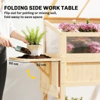 Outsunny Podwyższona grządka z nasadką szklarniową z drewna Skrzynka do sadzenia ze szklarnią składana boczna półka dolna półka Drewno naturalne(m-6)