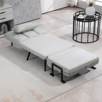 HOMCOM Fauteuil convertible 3 en 1 lit 1 place dossier inclinable 5 positions, accoudoirs et coussin, tissu effet velours, gris(m-10)