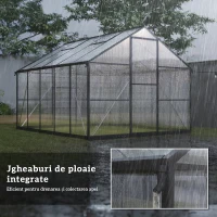 Outsunny Seră de Grădină din Policarbonat cu Cadru din Aluminiu 7.5㎡, Seră pentru Grădină cu Jgheaburi, 2 Ferestre Superioare Reglabile, Ușă cu Balamale, Anti-UV, 304x247x205 cm, Negru(m-8)