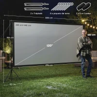HOMCOM Écran de projection avec trépieds 120 pouces 16:9 HD 4K/8K, écran videoprojecteur portable, 309x62x217cm, blanc et noir(m-3)