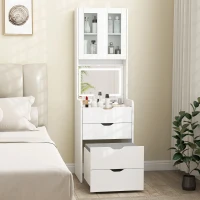 HOMCOM Toeletta Trucco con Specchio Illuminato e Sgabello, Luce Regolabile, Cassetti e Armadietto, Bianco(m-2)