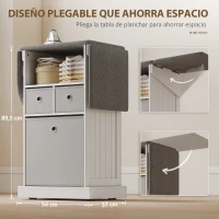 HOMCOM Mueble de Plancha con Ruedas Tabla de Planchar Plegable 3 Cajones de Tela 121x37x89,5 cm Blanco(m-5)
