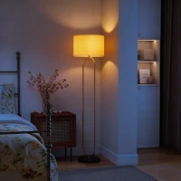 HOMCOM Lampadaire abat-jour en lin douille E27 style moderne interrupteur à pied pour salon et chambre 156 cm doré et noir(m-2)