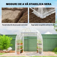 Outsunny Seră de Grădină Tip Tunel 2x3x2 m cu 2 Uși Rulabile, Seră pentru Legume, Flori și Fructe, cu 4 Bare Diagonale, Cadru din Oțel și Acoperiș PE, Transparentă(m-7)