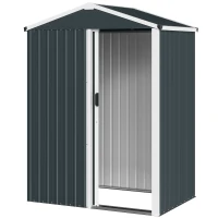 Outsunny Abri de jardin en métal 1,2 m², cabane jardin extérieure, porte coulissante verrouillable et gants, 136x87x179cm, gris(m-1)