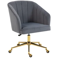 HOMCOM Silla de Oficina con Ruedas de Terciopelo con Respaldo Acolchado Altura Ajustable Espuma Alta Resiliencia Gris(m-1)