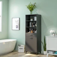 HOMCOM Buffet haut design industriel gris aspect chêne clair(m-10)
