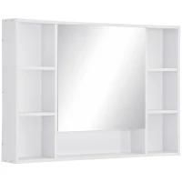 kleankin Armoire murale salle de bain avec miroir, meuble salle de bain, 7 étagères ouvertes et placard,100 x 15 x 70 cm, blanc(m-11)