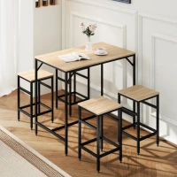 HOMCOM Ensemble Table de Bar Industriel + 4 tabourets Repose-Pieds en Bois couleur Chêne Clair Cadre en métal Noir(m-10)