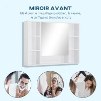 kleankin Armoire murale salle de bain avec miroir, meuble salle de bain, 7 étagères ouvertes et placard,100 x 15 x 70 cm, blanc(m-7)