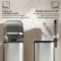 HOMCOM Coș de Gunoi 30L cu Închidere Silențioasă și Recipient Removabil, Coș cu Pedală, pentru Bucătărie, Living, Birou și Cameră de Studiu, 29x36x59.5 cm, Argintiu(m-5)