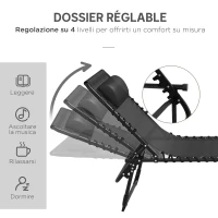 Outsunny Set 2 Lettini Prendisole in Acciaio con Schienale Reclinabile, 189x58x30 cm, Nero(m-4)