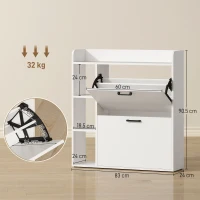 HOMCOM Dulap pentru pantofi slim cu 2 sertare rabatabile și 3 rafturi, Capacitate 15 perechi, 83x24x90.5 cm, Alb(m-3)