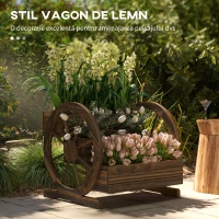 Outsunny Jardinieră de Exterior cu 3 Niveluri și Roți Decorative, din Lemn de Brad cu Orificii de Drenaj, pentru Legume și Flori, pentru Balcon sau Terasă, 62x61x57 cm, Carbonizat(m-4)