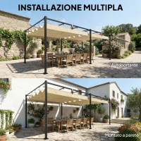 Outsunny Pergola da Giardino con Tettuccio Scorrevole UV50+ in Metallo, 5.7x2.95m, Beige(m-6)