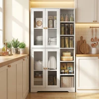 HOMCOM Multi-Storage Kitchen Cabinet, with Glass Doors - White Wood-Effect(m-12)