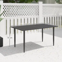 Outsunny Masă de Grădină Dreptunghiulară 150x90x73 cm, Masă de Dining pentru 6 Persoane cu Design cu Lamele și Gaură pentru Umbrelă din Oțel, Pentru Terasă, Balcon și Exterior, Negru(m-3)
