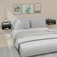 HOMCOM Lot de 2 tables de chevet murales, tables de nuit, tiroir, compartiment ouvert, plateau, 37 x 32 x 21 cm, noir(m-10)