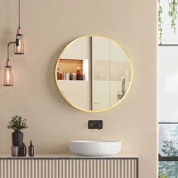 kleankin Specchio Bagno Rotondo con Cornice da Parete in Lega di Alluminio, Ø50x2cm, Oro(m-2)