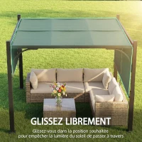 Outsunny Pergola de jardin 3 x 3 m tonnelle de jardin avec Auvent coulissant, structure métallique, pour extérieur, Gris Foncé(m-4)