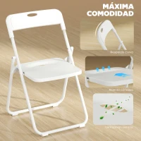 HOMCOM Juego de 6 Sillas Plegables de Plástico con Respaldo Curvo Diseño Ventilación Estructura de Acero 48,5x47x75 cm Blanco(m-4)