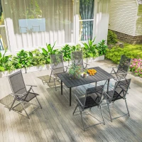 Outsunny Masă de Grădină Dreptunghiulară 150x90x73 cm, Masă de Dining pentru 6 Persoane cu Design cu Lamele și Gaură pentru Umbrelă din Oțel, Pentru Terasă, Balcon și Exterior, Negru(m-9)