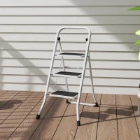HOMCOM Escada Dobrável de 3 Degraus  Carga até 150 kg com Pedal Antiderrapante Fácil de Guardar e Transportar 71x46,5x105,3 cm Branco(m-8)