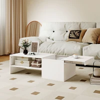 HOMCOM Table basse rectangulaire, table d'appoint plateau coulissant, rangement caché, étagère ouverte, 110 x 52 x 36 cm, blanc(m-10)