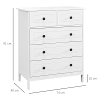 HOMCOM Commode meuble de rangement 5 tiroirs pour chambre, bureau, entrée, blanc et poignée métal noir(m-3)