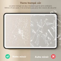 HOMCOM Miroir salle de bain avec éclairage 90 x 60 cm, miroir LED mural, anti-buée, 3 couleurs lumière, dimmable, noir(m-7)