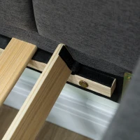 HOMCOM Cadru Pat de O Persoană 90x190 cm, Canapea cu Al Doilea Pat Extensibil, Tăblie Căptușită, Cotiere, Șipci de Lemn de Plop, pentru Cameră, Sufragerie, Gri Închis(m-9)