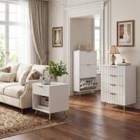 HOMCOM Cómoda de Dormitorio Moderno con 4 Cajones Frentes con Diseño Ondulado Anti-vuelco 60x40x90 cm Blanco(m-9)